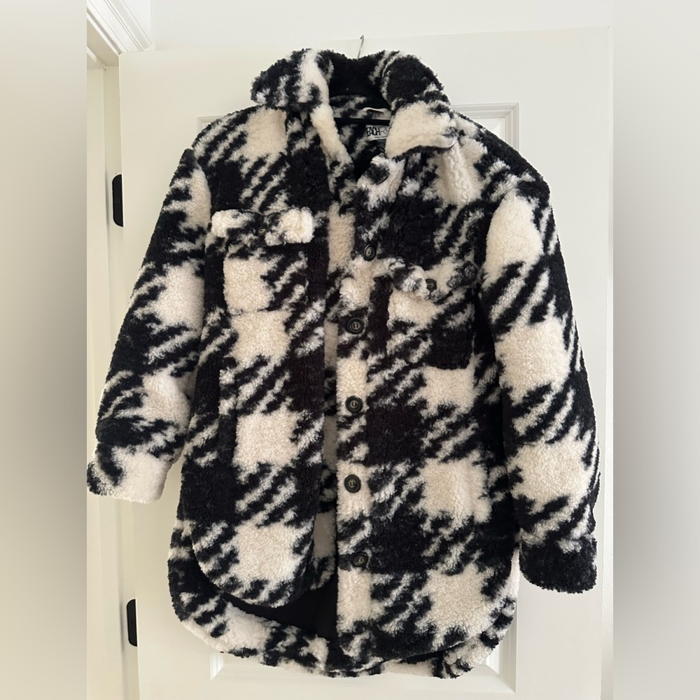 Beach Riot black and cream check Sherpa jacket